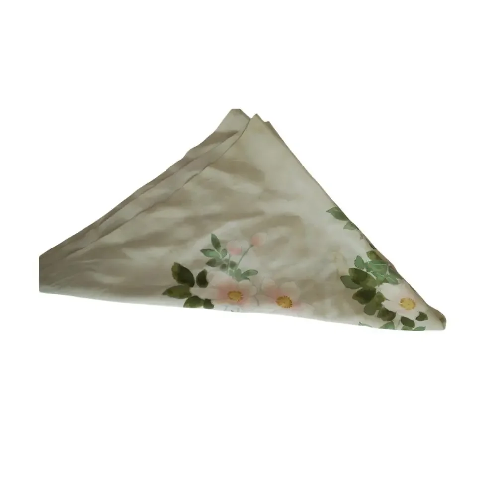 Vintage Cream Silk Scarf Pink Rose Floral Botanical Square Head Scarf 28x28